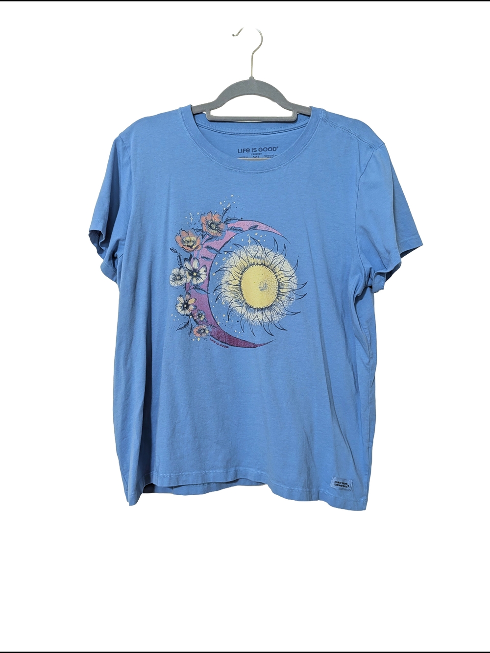 Life Is Good Light Blue Sun & Moon Floral Graphic Tee